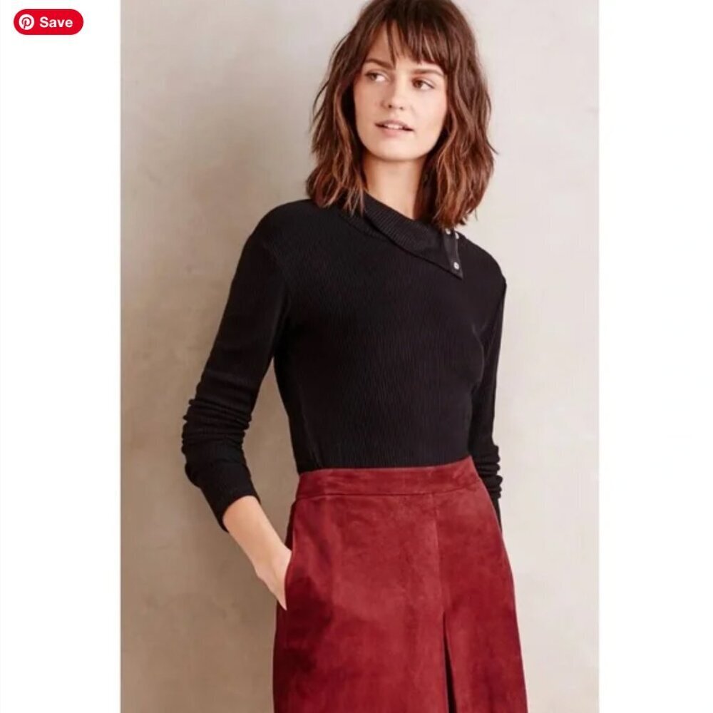 Anthropologie Dolan Left Coast Ribbed Snap Neck Turtleneck Black Size Small